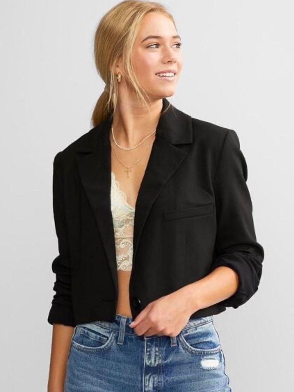 Free People - We the Free Cropped Black Women's Blazer Jacket
